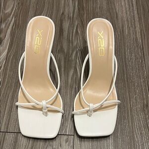 X2 White Strappy Square-Toe Heels